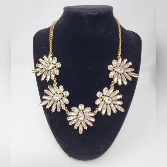 J. CREW CLEAR RHINESTONE STATEMENT NECKLACE WOMEN JEWELRY BRIDAL FORMAL PROM - Picture 2 of 12